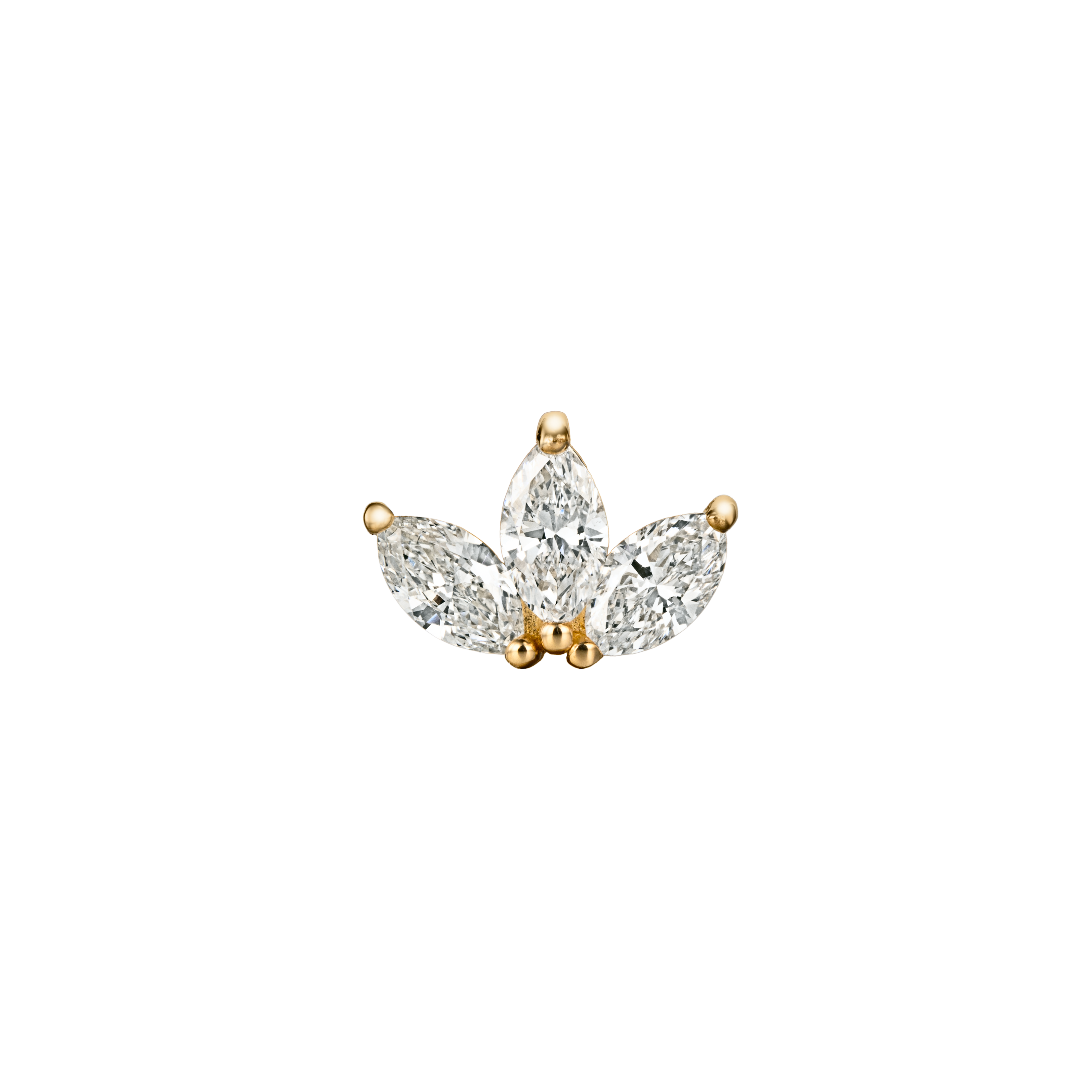 ונוס - עגיל לוטוס זהב משובץ שלושה יהלומים מרקיז