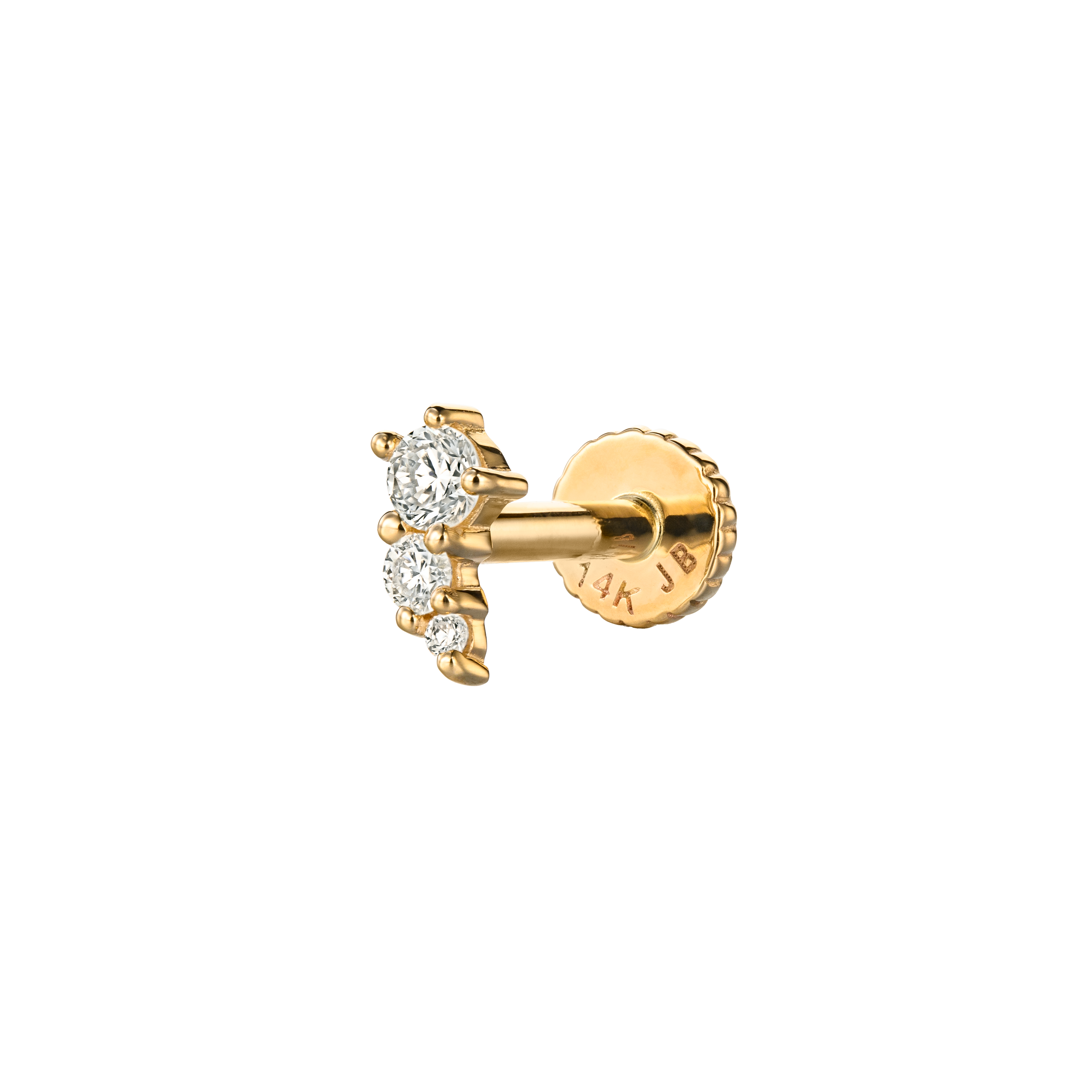 אליזבת מיני - עגיל זהב משובץ שלושה יהלומים לבנים