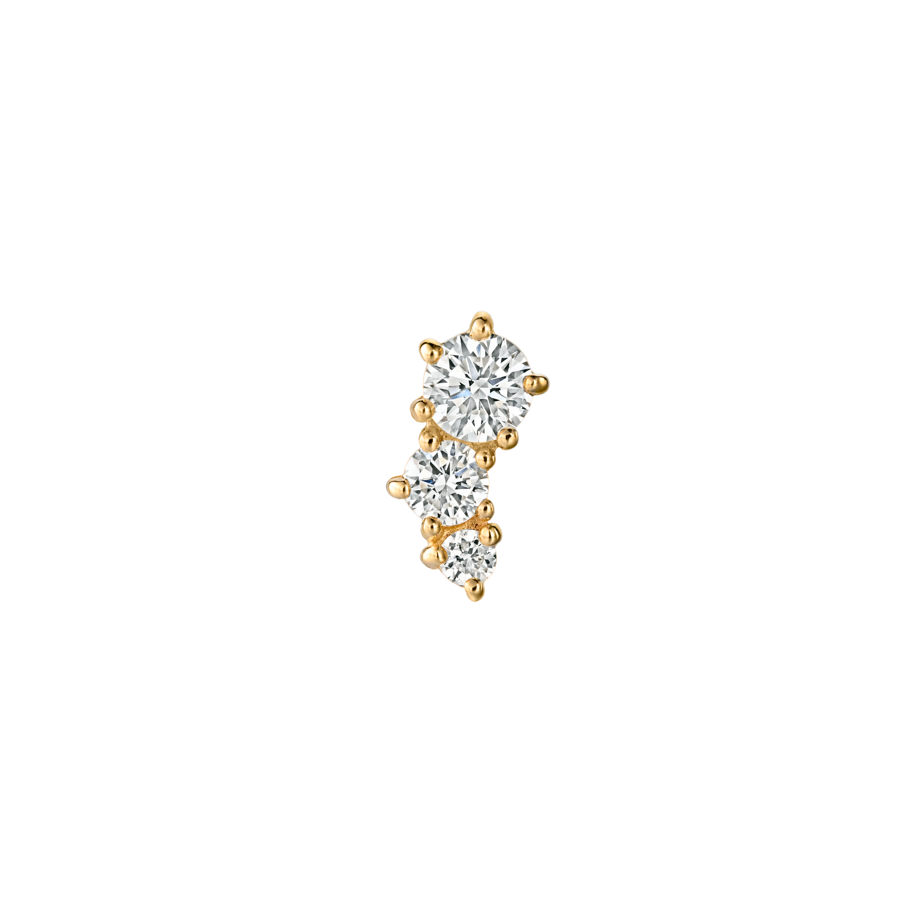 אליזבת מיני - עגיל זהב משובץ שלושה יהלומים לבנים